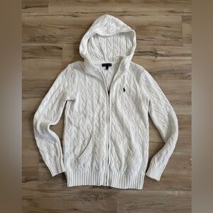 Ralph Lauren Women's Cable-Knit 100% Cotton White Full-Zip Hoodie Size M